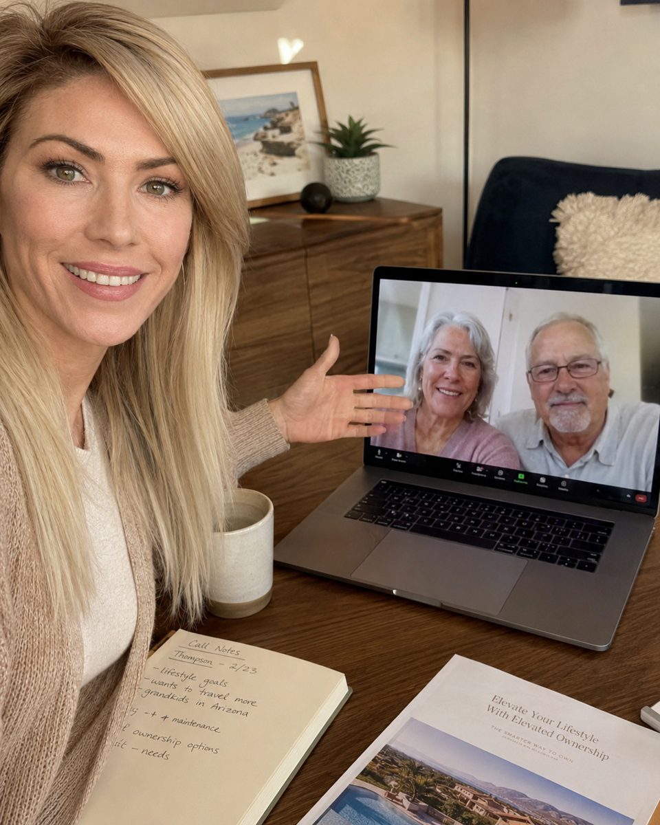 A timeshare professional meeting with owners over a video call